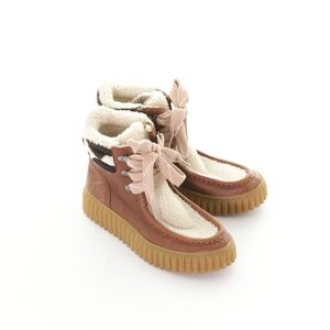 Sam Edelman Fay Platform Boots Womens 8M Brown Patchwork Brahma Sherpa Leather